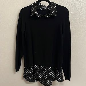 Adrianna Papell size Large long sleeve blouse black white sweater top polka dot
